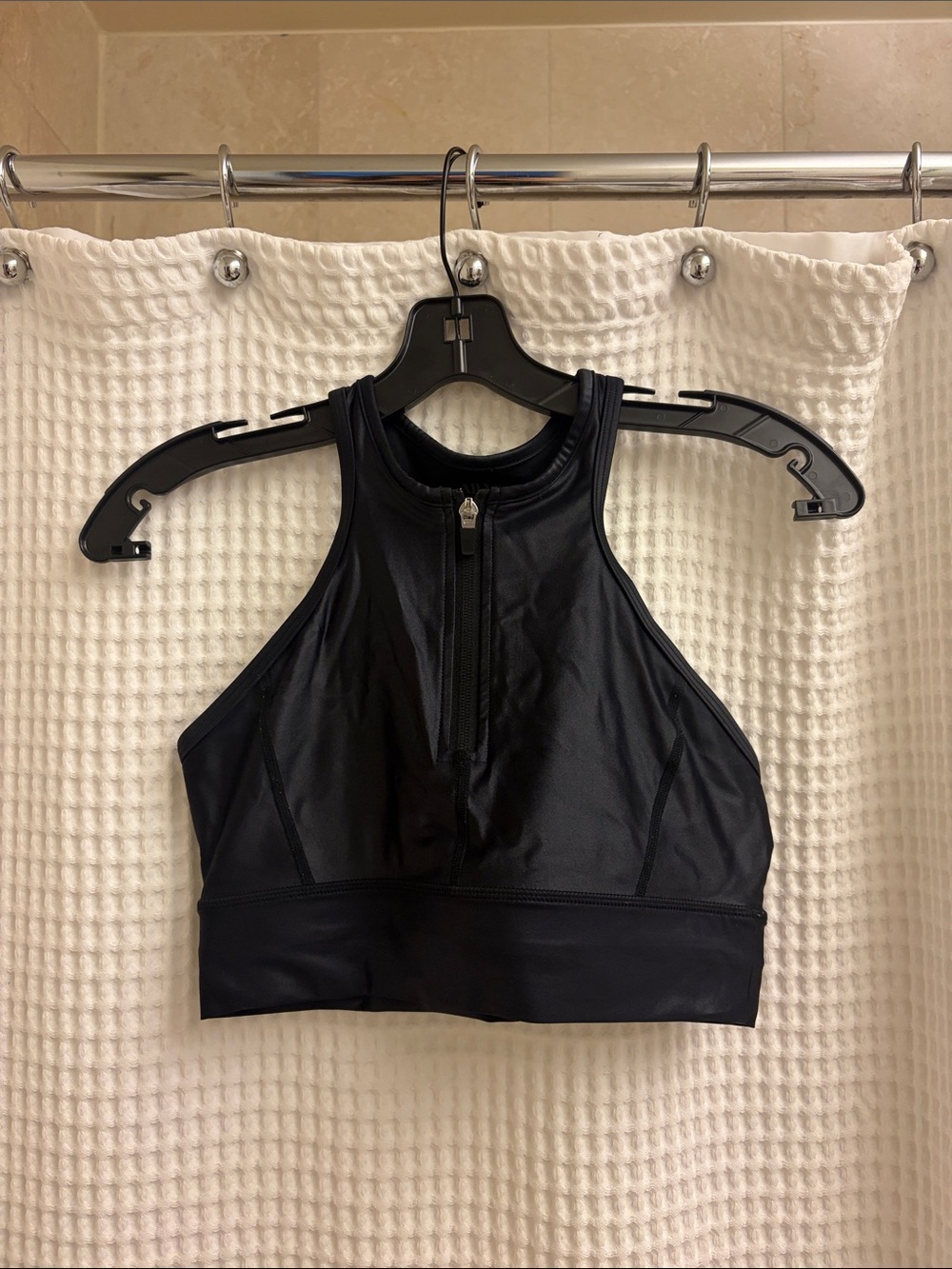Black High-Neck Zip Sports Bra